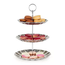 Juvale 3 Tier Dessert Stand, Silver Metal Serving Tray to Display Cupcakes, Pastries, Finger Food, 13 In