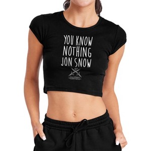 Women's Game of Thrones You Know Nothing Jon Snow Cap Sleeve Baby Rib Crop Top - 1 of 4