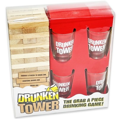 ArtCreativity Tumbling Tower Drinking Game - 4 Glasses, 60 Wooden Blocks