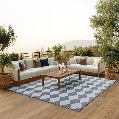 Navy Blue Diamond Pattern 6' x 9' Outdoor Rug