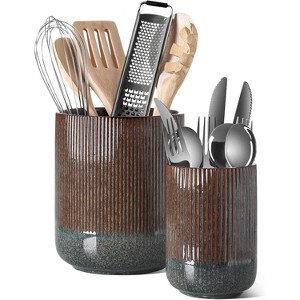 Utensil Holder, 7.3"+5.4" Ceramic Kitchen Utensil Holder for Countertop, Large Cooking Utensil Crocks - 1 of 4