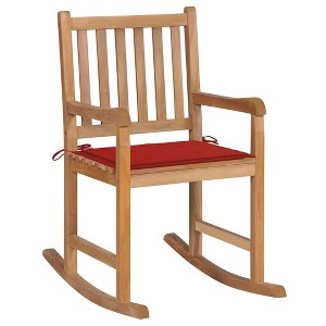 vidaXL Rocking Chair with Red Cushion Solid Teak Wood - 1 of 4