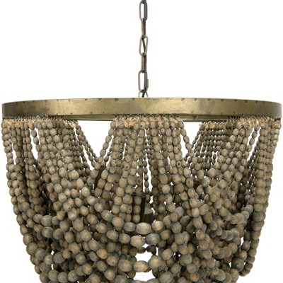 Gray Draped Wood Bead 2-Tier Chandelier