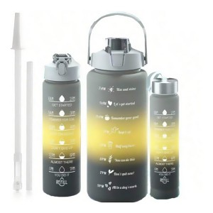 BABYYER 3-Piece Water Bottle Set (64oz, 26oz, 9oz) With Time Markings & Straw Lid - For Gym, Office, Hiking & Travel - 1 of 4