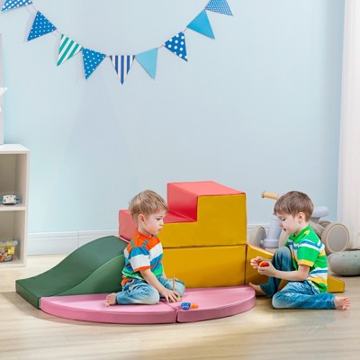 Qaba 6-Pieces Foam Climbing Blocks for Toddlers 1-3 Years, Soft Play Set for Climb and Crawl, Indoor Kids Baby Activity Play Set, Assorted