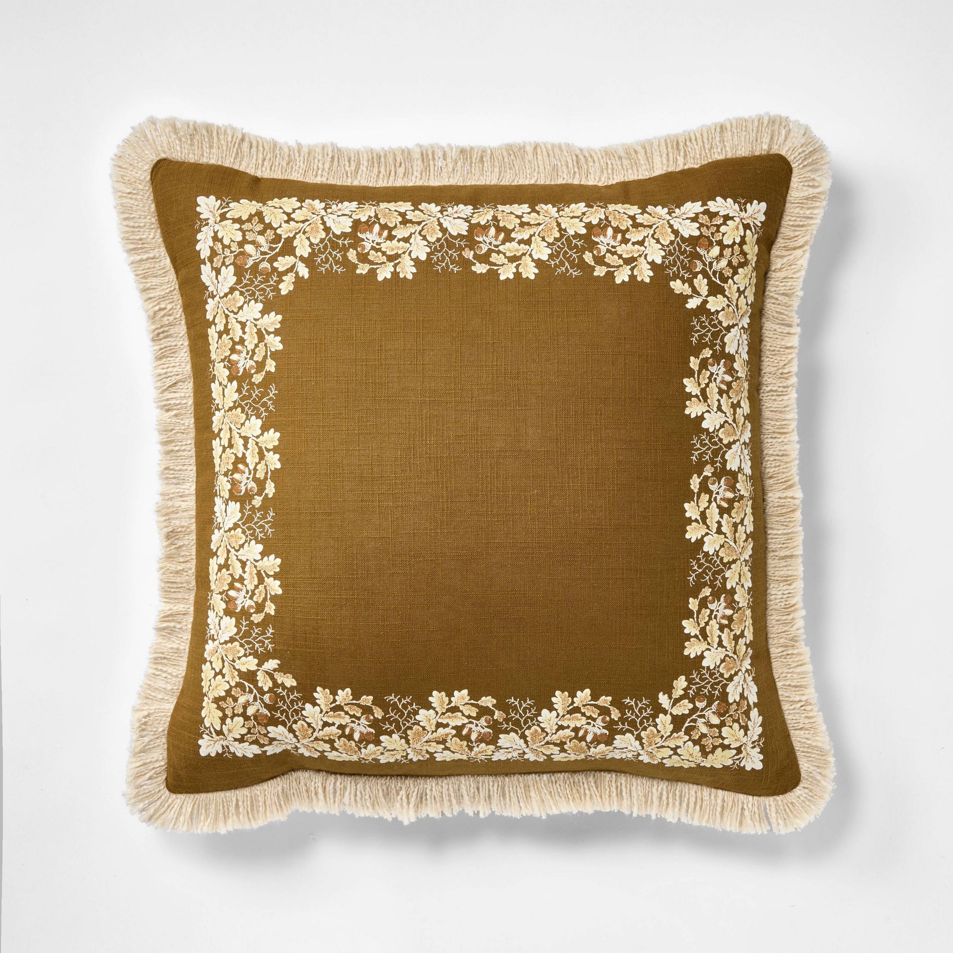 20"x20" Oak Printed Throw Pillow with Fringe Olive - Threshold™ designed with Studio McGee