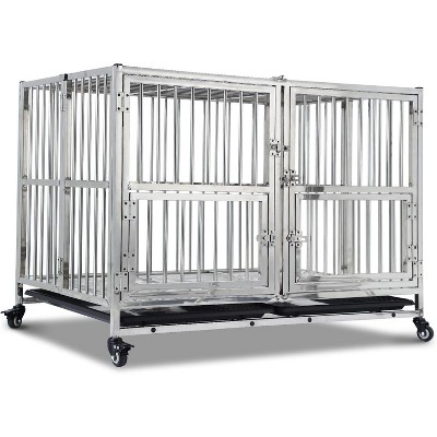 Acekool 48" Heavy-Duty Dog Crate - Steel Anxiety-Proof Kennel with Wheels