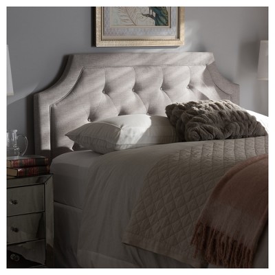 Gray Tufted Upholstered Queen Headboard with Wood Legs