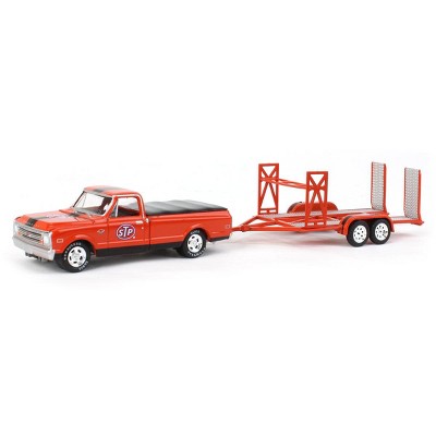 Greenlight Collectibles 1/64 1968 Chevrolet C-10 Pickup Truck STP with Tandem Car Trailer Hitch & Tow Series 26 32260-B