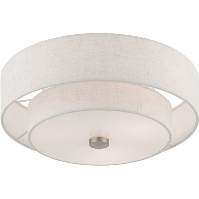 Transitional Nickel Drum Semi-Flush Mount with Glass Diffuser