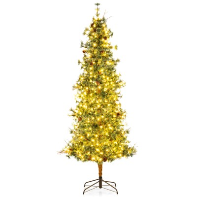 Costway 6/7/8 FT Artificial Christmas Tree with 370/502/702 Branch & Needles 22/28/36 Pinecones & 200/300/400 Lights