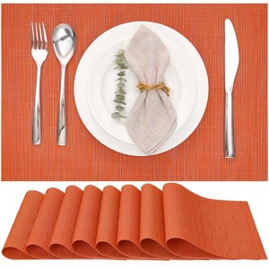 Aoibox Set of 8 Vinyl Woven Placemats, Washable Non-Slip Table Mats for Dining, Kitchen, and Office Decor in Stylish Orange - 1 of 4