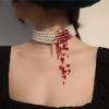 Handmade Blood Drip Pearl Choker - Vampire Gothic Necklace for Costume Parties - 2 of 4