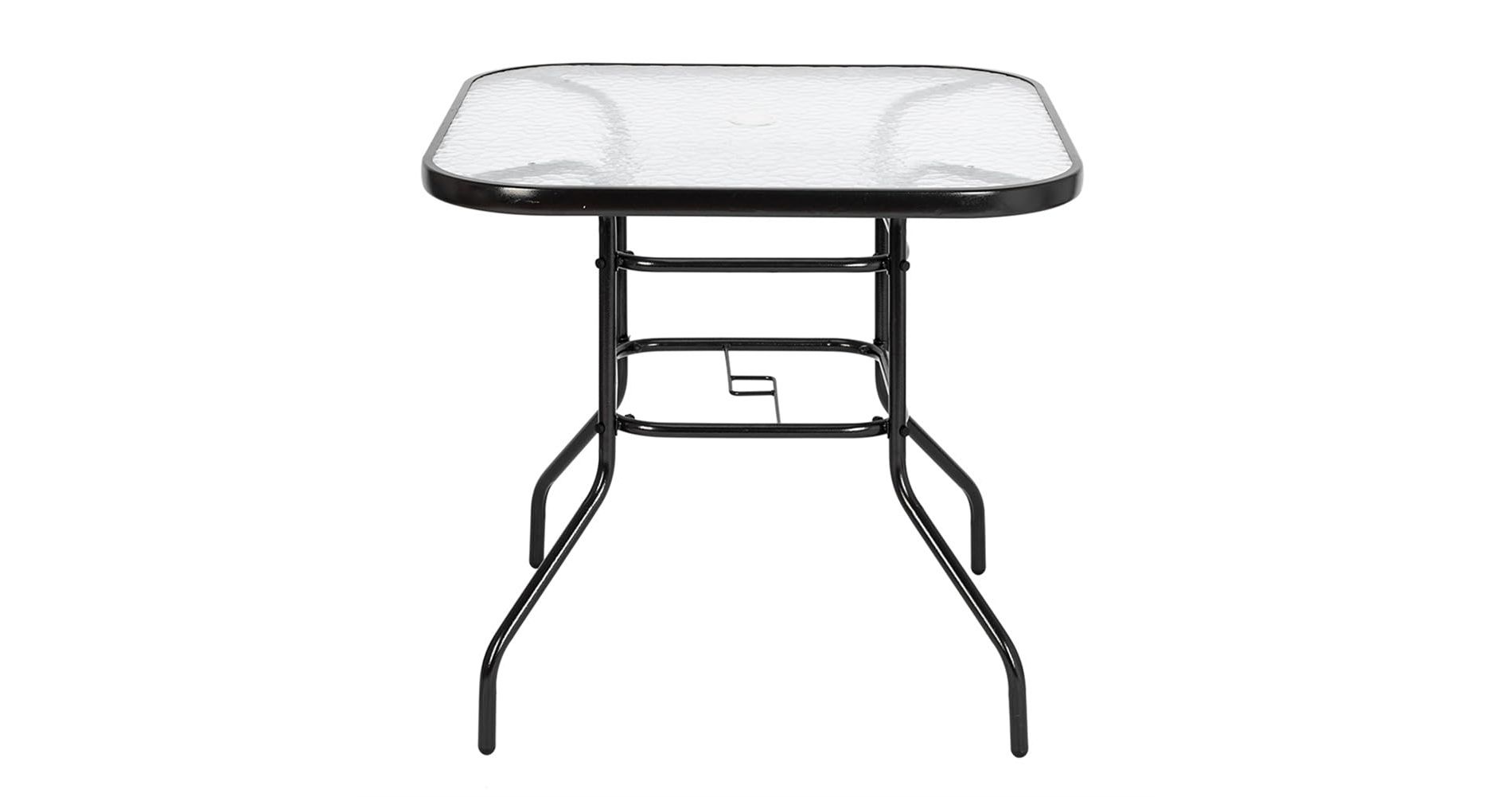 80x80cm Outdoor Dining Table with Tempered Glass Top & Steel Frame, Square Weatherproof Patio Garden Table, Easy Assembly