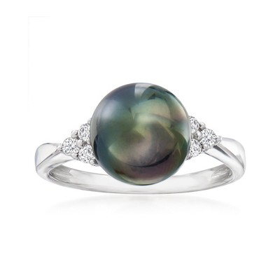 Ross-Simons 9-9.5mm Black Cultured Tahitian Pearl and .14 ct. t.w. Diamond Ring in Sterling Silver