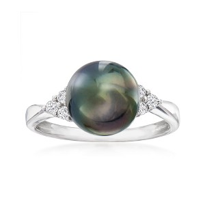 Ross-Simons 9-9.5mm Black Cultured Tahitian Pearl and .14 ct. t.w. Diamond Ring in Sterling Silver - 1 of 4