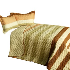 Slickblue 3 PC Handmade Full/Queen Quilt Set, Reversible Vermicelli Quilted, Horizontal Stripes, 37 Color Options - 1 of 4