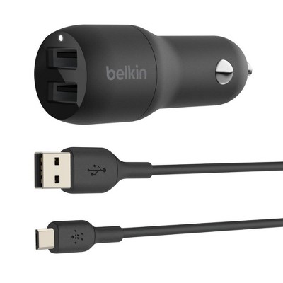 Belkin Dual USB-A Car Charger with USB-A to Mirco Cable 3.3' - Black