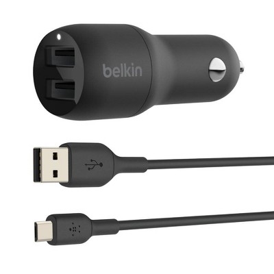  Belkin Dual USB-A Car Charger with USB-A to Mirco Cable 3.3' - Black 