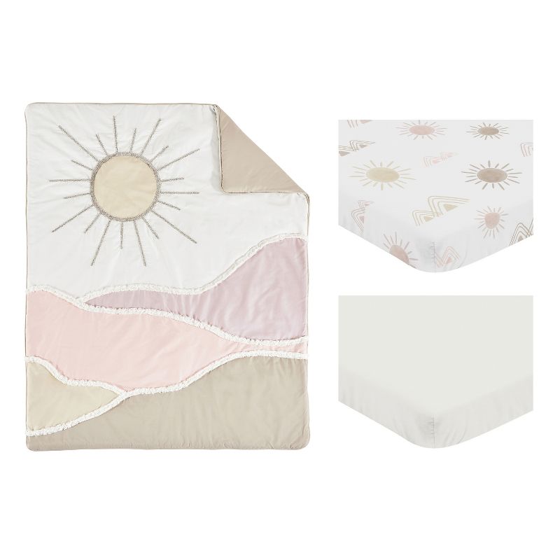 Sweet Jojo Designs Girl Baby Mini Crib Bedding Set - Desert Sun Pink and Gold 3pc, 2 of 6