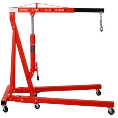 Syemin Lift Jacks 2 Ton Folding Hoist Cherry Picker Shop Crane Hoist Lift, Heavy Duty Steel with 6 Iron Caster Wheels, Red, 63.5"*13"*6.3"