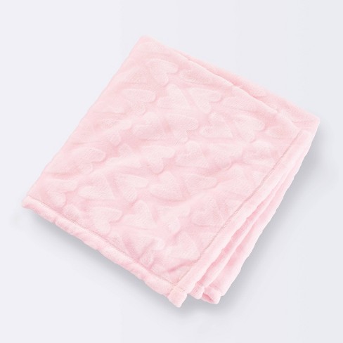 Hearts Plush Embossed Baby Blanket Pink Cloud Island