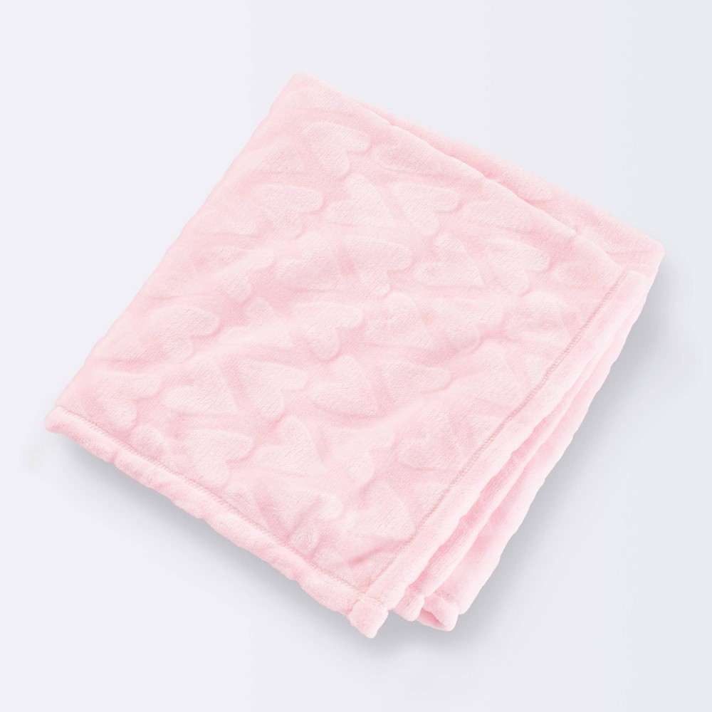 Photos - Duvet Hearts Plush Embossed Baby Blanket - Pink - Cloud Island™