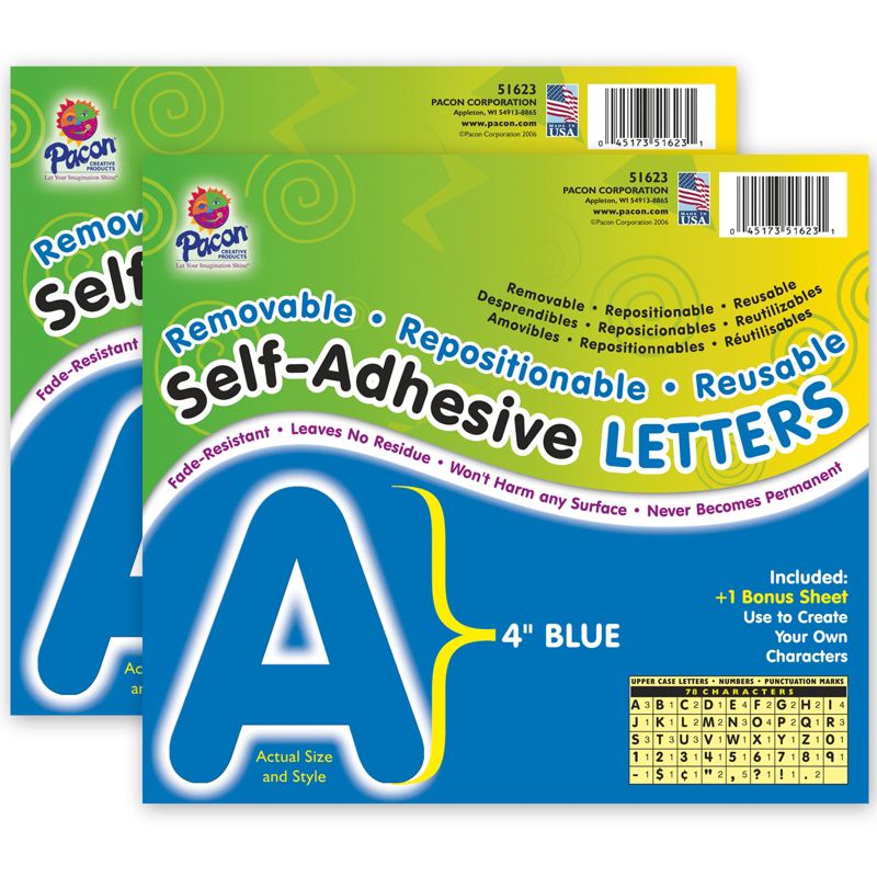 Pacon® Self-Adhesive Letters, Blue, Puffy Font, 4", 78 Characters Per Pack, 2 Packs, 1 of 3