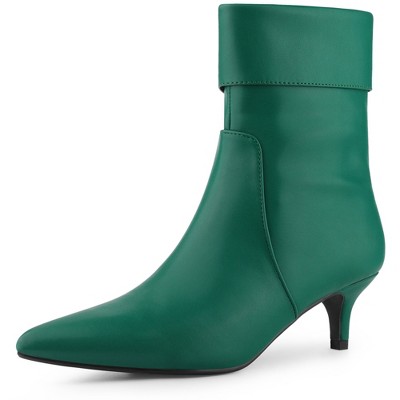 Allegra K Women's Fold Over Kitten Heels Pointed Toe Ankle Boot