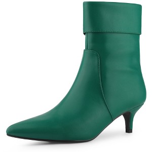 Allegra K Women's Fold Over Kitten Heels Pointed Toe Ankle Boot - 1 of 4