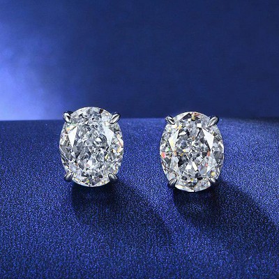 RMZ GOLD NYC 925 Sterling Silver 2.00CTTW Crystal Oval- and Round-Cut Stud Earrings (2-Pair)