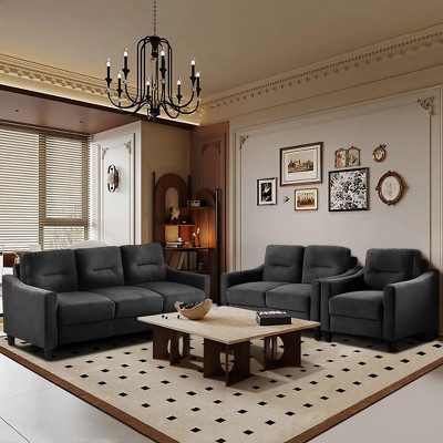 Modern L-Shaped Sectional Sofa Set w/ Plush Flannelette Fabric, Sturdy Hardwood Frame & Supportive Memory Foam Cushions