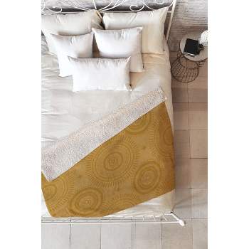 Little Arrow Design Co boho sun and stars gold Fleece Blanket - Deny Designs