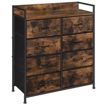 Songmics 8 Fabric Storage Drawer Dresser Tower Closet Storage Dresser Chest of Drawers Metal Frame with Handles Rustic Brown and Black