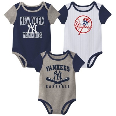 Mlb New York Yankees Infant Boys' White Pinstripe 3pk Bodysuits : Target