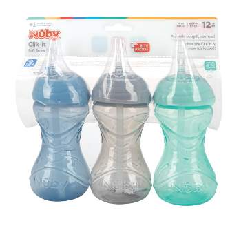 Nuby 3pk Clik-It Flexi-Straw Cup - Aqua/Grey/Blue - 10oz