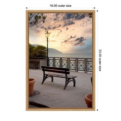 Amanti Art Monterosso Italy Bench at Sunrise by Alan Blaustein Canvas Wall Art Print Framed 16 x 23-in.
