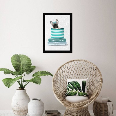 15" x 21" Fashion Frenchie Dog Framed Wall Art Print Blue - Wynwood Studio: Modern Decor, Animal Poster