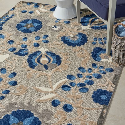 Aloha Natural/Blue Floral 6' x 9' Synthetic Outdoor Area Rug