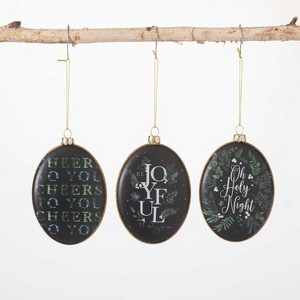 Joyful Black Disc Ornaments Multicolor 4.5"H Glass Set of 3 - 1 of 3