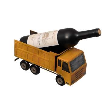 Vintiquewise Decorative Rustic Metal Yellow Single Bottle Truck Wine Holder for Tabletop or Countertop