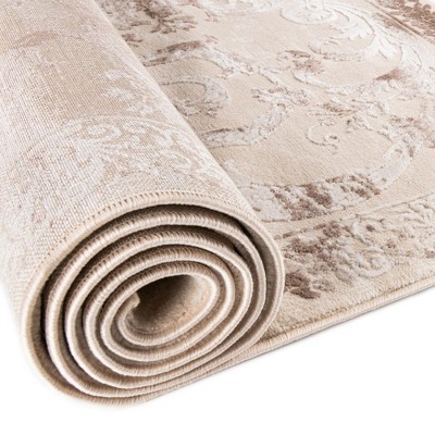 Ivory and Brown Rectangular Synthetic Medallion Area Rug