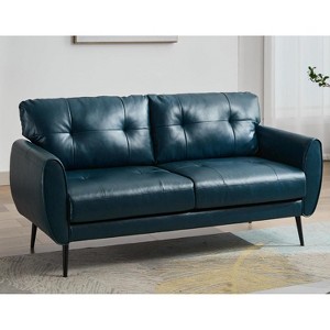 TYBOATLE 61" Faux Leather Loveseat Sofa, Mid-Century Modern Tufted Couch for Small Spaces, Comfy 2-Seater for Living Room, Bedroom, Office - 1 of 4