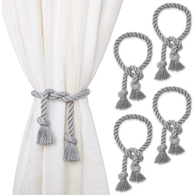 Gray Cotton Window Curtain Tiebacks, Shower Curtain Tie Back Hooks