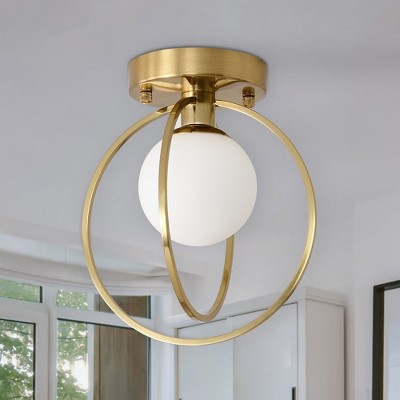 PAKOKULA Modern 9.1 in. 1-Light Gold Semi-Flush Mount Ceiling Light with Globe Glass Shade