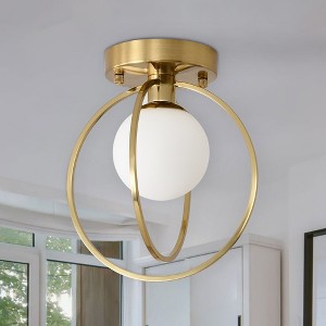 PAKOKULA Modern 9.1 in. 1-Light Gold Semi-Flush Mount Ceiling Light with Globe Glass Shade - 1 of 4