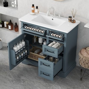 TIRAMISUBEST 36" Bathroom Vanity with Ceramic Sink, Freestanding Bathroom Vanity Cabinet with 2 Tip-out Drawers, 2 Drawers and 1 Soft Close Door - 1 of 4