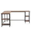 Baxton Studio Lydia Modern Walnut Brown Finished Wood and Black Metal L-Shaped Corner Desk with Shelves - 3 of 4