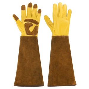 Unique Bargains Leather Thorn Proof Rose Pruning Garden Garden Gloves 1 Pair - 1 of 4