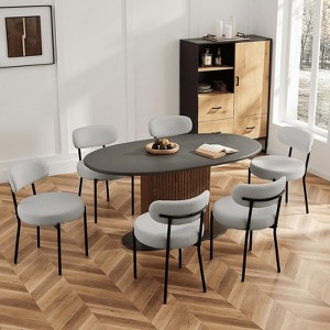 MAYEERTY Comfort Dining Chair Gray Seat Cushion Black Steel Frame Upholstered Backrest Dining Room Bedroom - 1 of 4